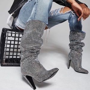 Steve Madden Crushing Rhinestone Boots - Women’s pull-on silver dress boots